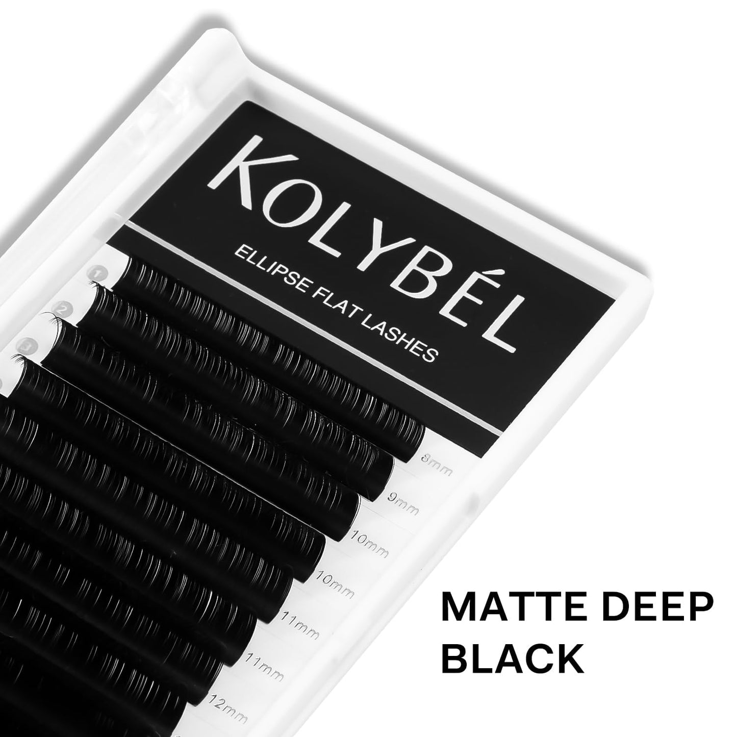 KOLYBEL Ellipse Flat Eyelash Extensions Supplies Classic Individual Lash Extensions 0.2 D Curl 8-15 Mixed Tray Matte Black Mink Lash Extension Soft