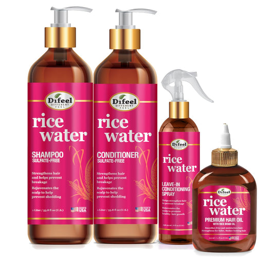 Difeel Rice Water Hair Care 4PC Shampoo & Conditioner Deep Conditioning Set - Includes 33.8oz Shampoo, 33.8oz Conditioner, 8oz Leave in & 7.1oz Hair Beauty & Personal Care Difeel