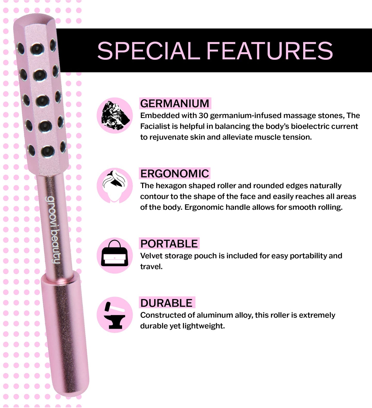 GROOVI BEAUTY Face Roller Massaging Stones Uplift Skin, Promote Lymphatic draining, Reduces fine Lines & Wrinkles, de-Puffs The Skin & Reduces Facial