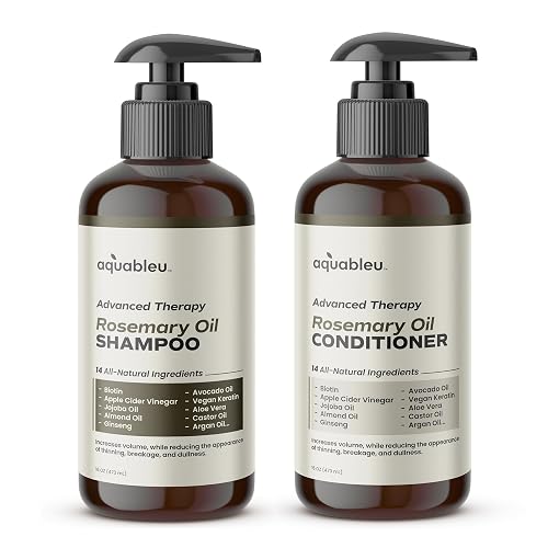 Aquableu Advanced Therapy Anti-Thinning Rosemary Oil Shampoo & Conditioner Set - Infused with 14 All-Natural Ingredients for Volume, Strength
