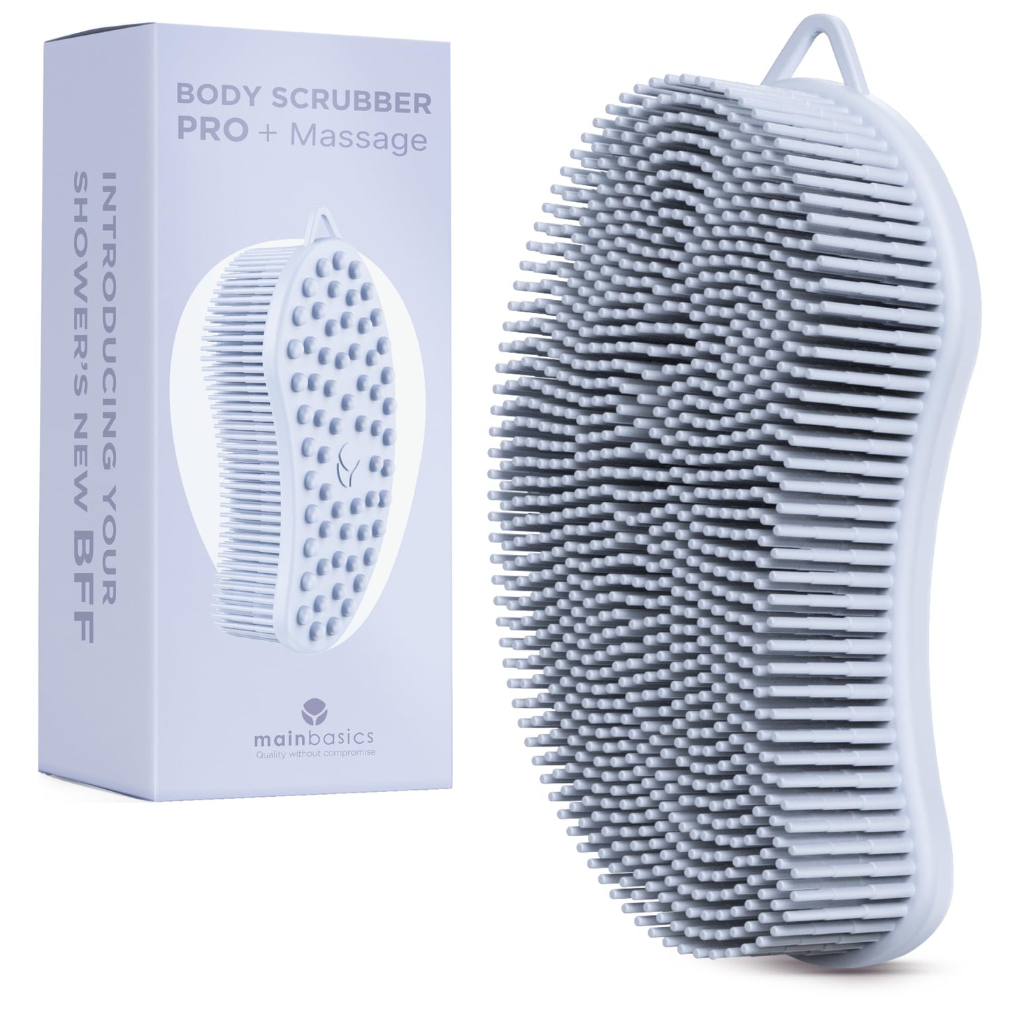MainBasics Silicone Body Scrubber Dual-Sided Shower Loofah and Massaging Nodes (Frosted Sky, Massage)