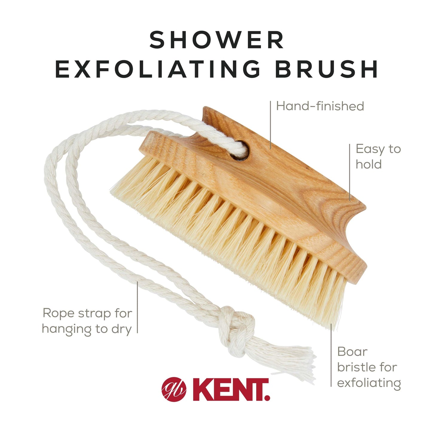 Kent FD11 Shower Brush with Wrist Strap - Exfoliating Body Brush for Wet or Dry Skin, Improves Circulation, Perfect for Lathering and Scrubbing, Made