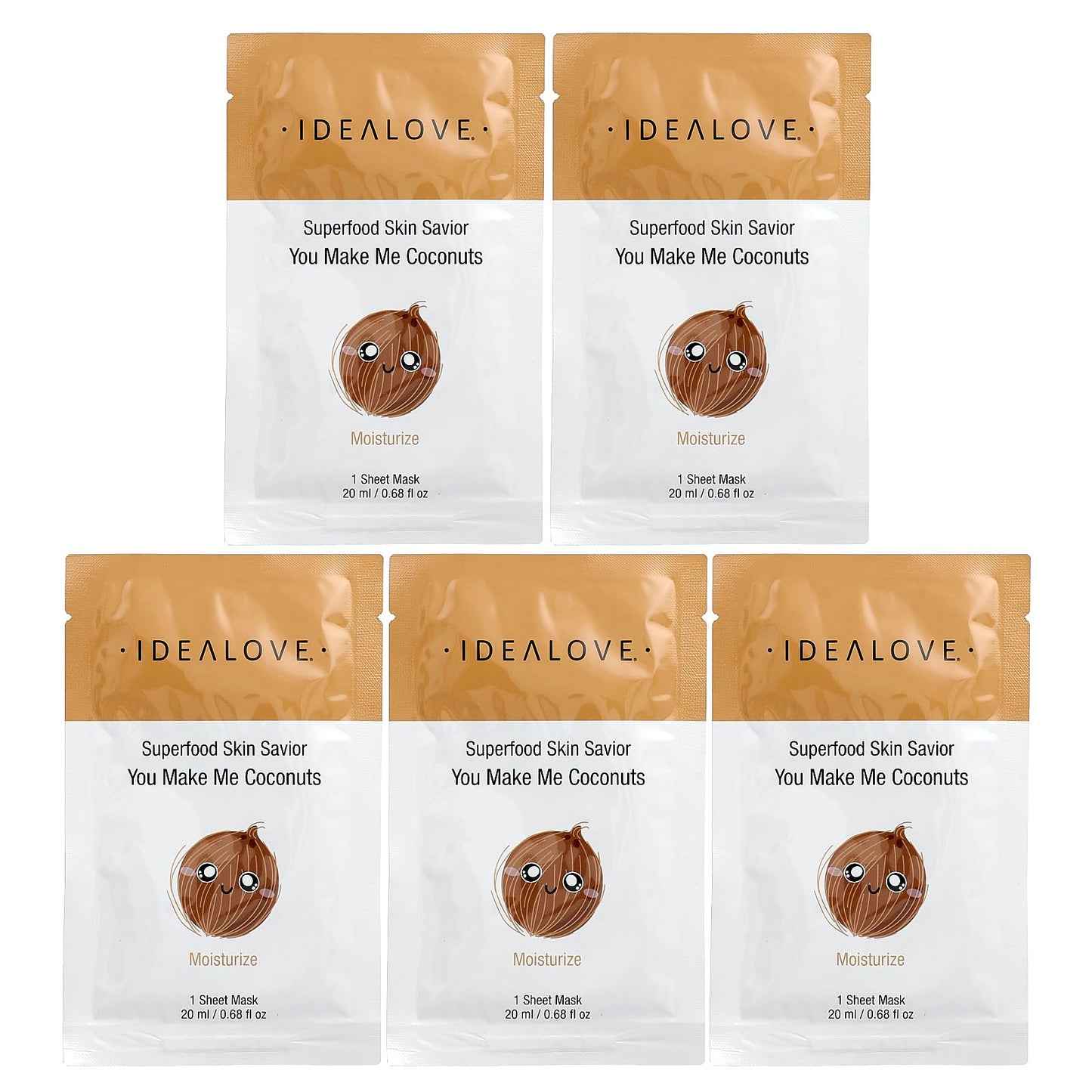 Idealove Superfood Skin Savior, You Make Me Coconuts, 5 Beauty Sheet Masks, 0.68 fl oz (20 ml) Each