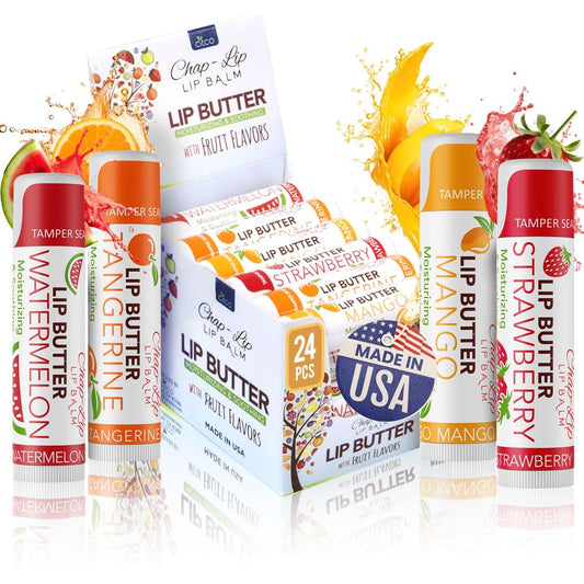 CHAP-LIP Original Lip Balm Hydrating Bulk Chap Stick with Fruit Flavors, Coconut Oil, and Cocoa Butter - Christmas Gift Stocking Stuffers Lip Therapy