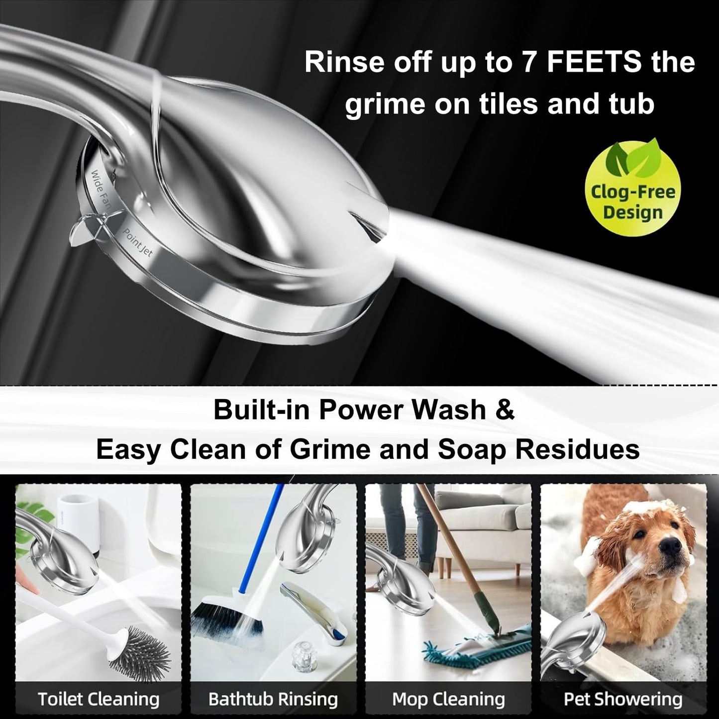 BESAQUO High Pressure Handheld Shower Head – 10 Functions, Pause Mode, Power Wash, 6.5ft Hose & Metal Bracket, Leakproof