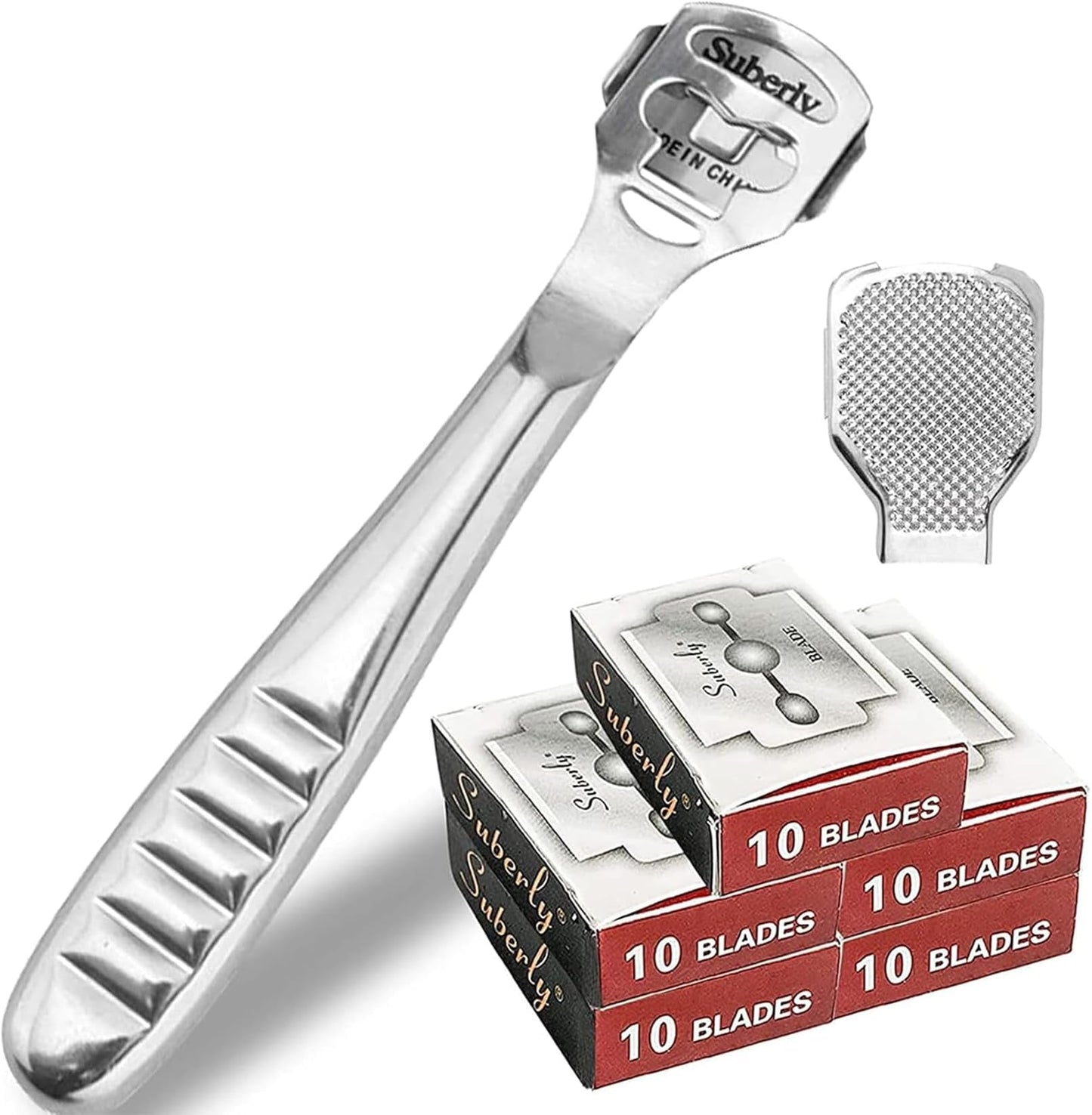 52 Pcs Callus Shaver Set,1 Stainless Steel Foot Razor with 50 Replacement Slices Blades and 1 Foot File Head Foot Care Tools,Foot Shaver Callus