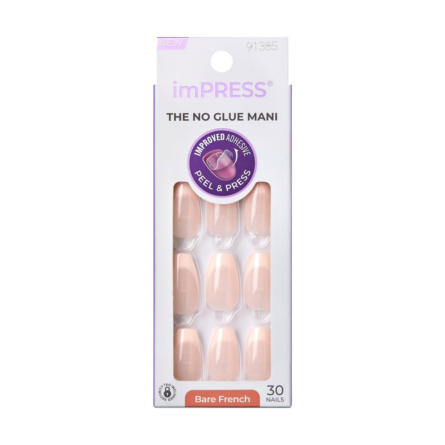 Kiss Impress No Glue Mani Press On Nails, French, 'Genuine', Light Neutral + White Tip French, Medium Size, Coffin Shape, Includes 30 Nails, Prep Pad Beauty & Personal Care imPRESS