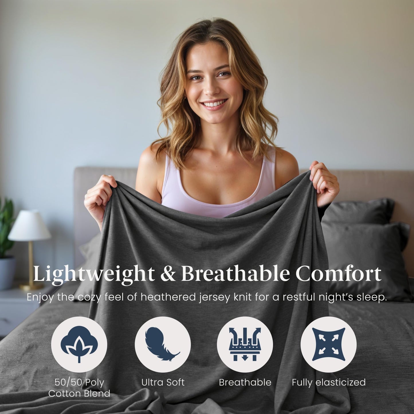 Ella Jayne Jersey Sheets Twin (4 Pieces) All Seasons, Wrinkle Resistant, Cozy Stretchable Knit T-Shirt, Super Soft with Deep Pockets Twin Jersey Sheet