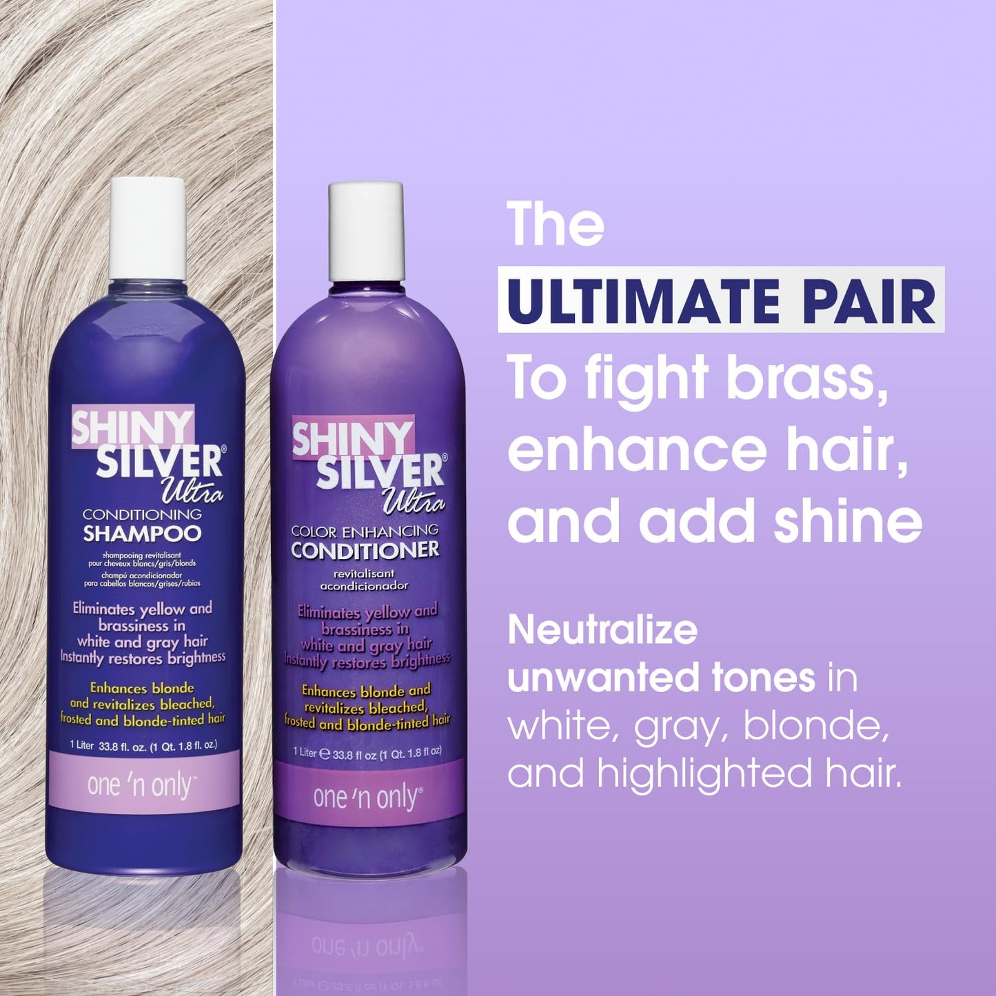 One 'n Only Shiny Silver Purple Shampoo & Hair Conditioner Set - Argan Oil Toning Hair Kit for Blonde, Gray, White & Highlighted Hair - Moisturizes