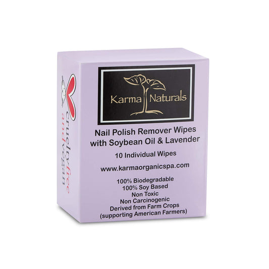 Karma Organic Natural Nail Polish Remover Wipes with Soybean and Lavender Oil, 100% Soy Based, Non-Toxic, Vegan, Cruelty-Free - Pack of 10 Beauty & Personal Care karma organic