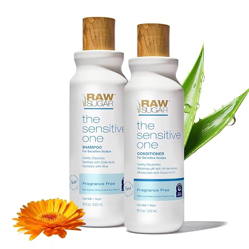 Raw Sugar Shampoo and Conditioner Set, The Sensitive One Hair Care Duo, 16 Fl Oz Each, Gently Cleanses, Soothes & Hydrates with Calendula & Aloe, No