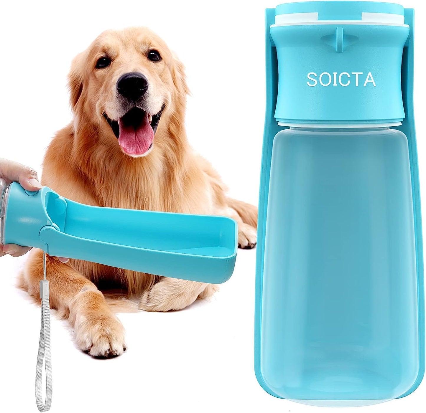 SOICTA Portable Pet Water Bottle – 19oz/12oz Dispenser for Dogs, & Small Animals, Travel Water Bowl for Walking, Hiking, Outdoor Use (19oz Blue)