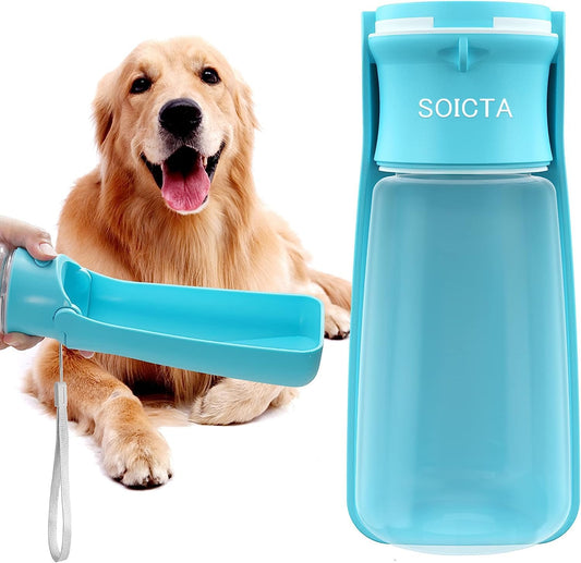 SOICTA Portable Pet Water Bottle – 19oz/12oz Dispenser for Dogs, & Small Animals, Travel Water Bowl for Walking, Hiking, Outdoor Use (19oz Blue)