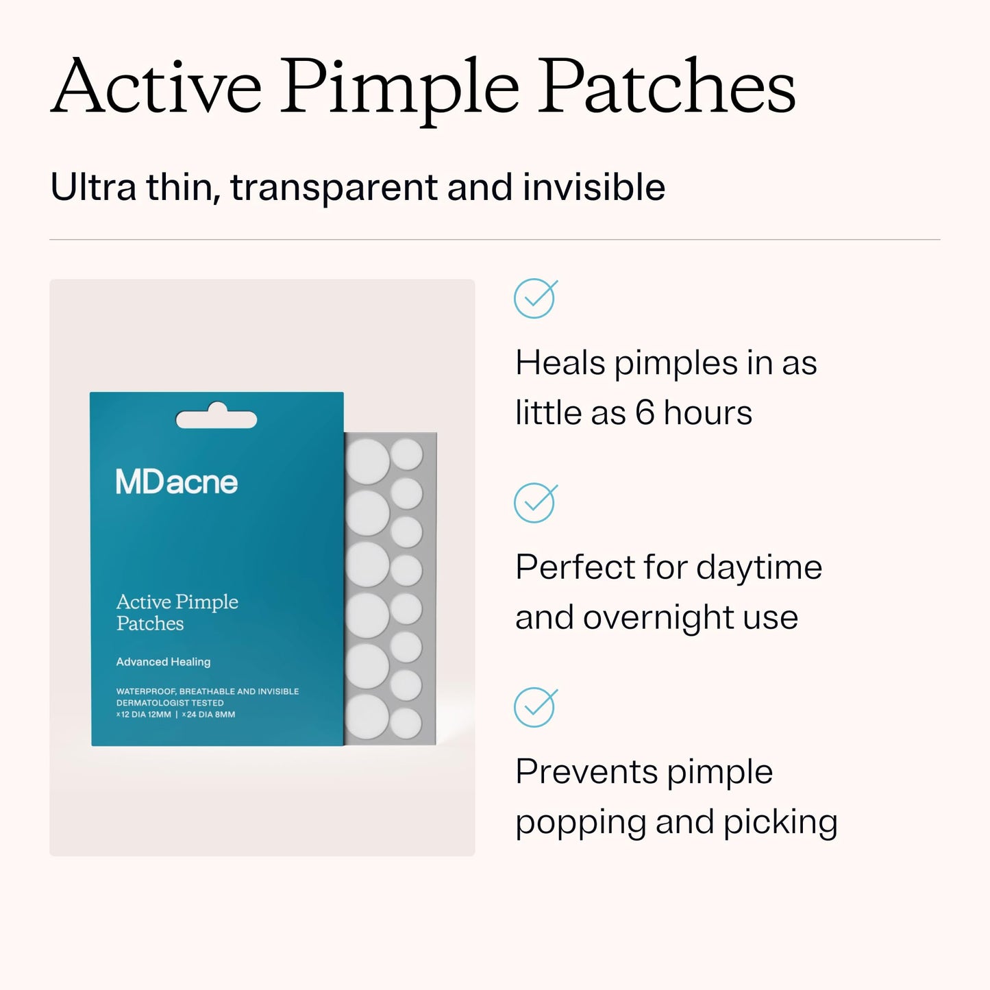 MDacne Pimple Patches for Acne Treatment, Hydrocolloid Patches - Absorbs Oil & Pus from Clogged Pores, Ultrathin & Transparent Blends with All Skin