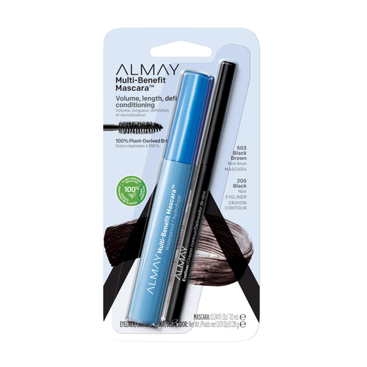 Almay Multi-Benefit Mascara and Eyeliner Duo, Eye Makeup Gift Set for Women, Black Brown
