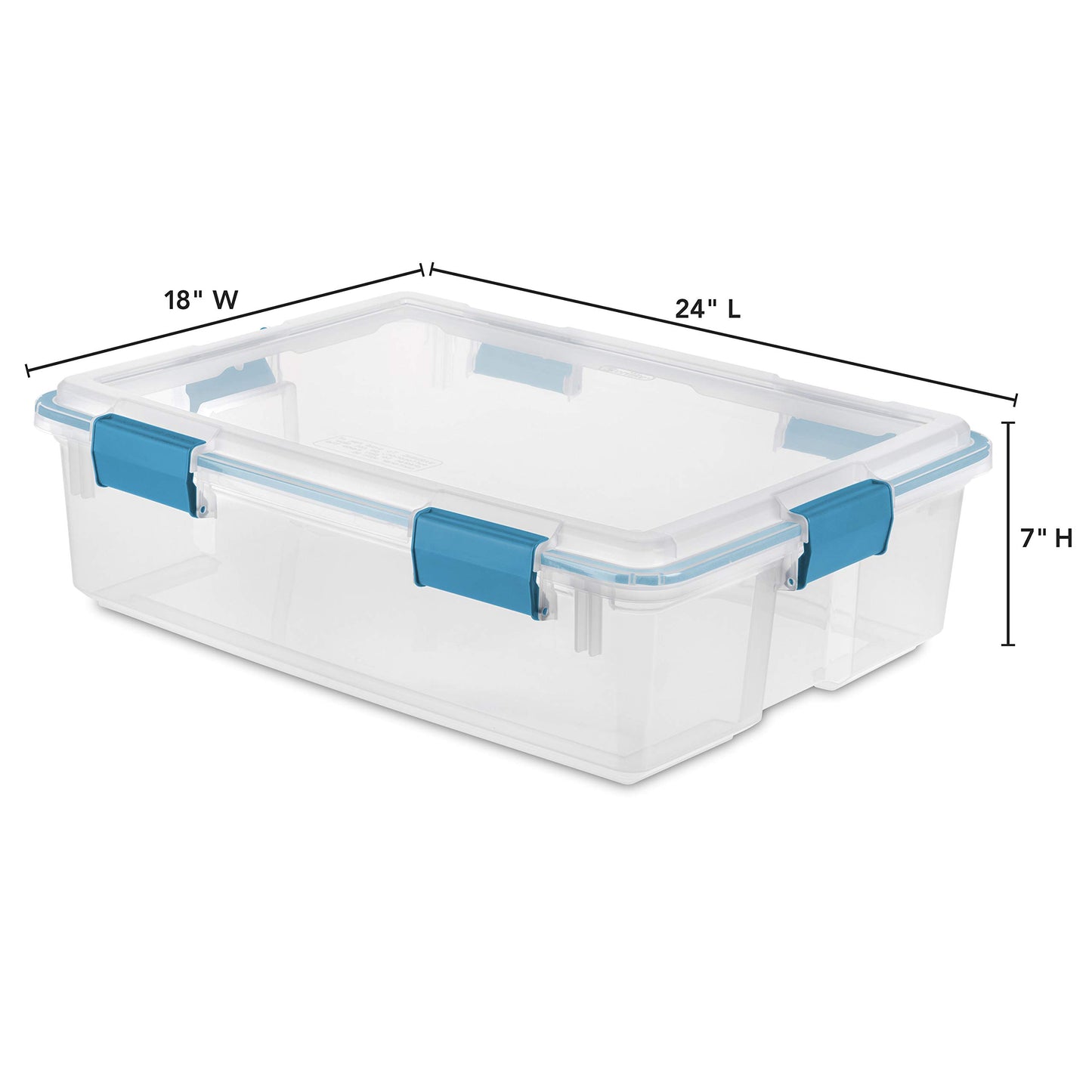 Sterilite 37 Qt Gasket Box, Stackable Storage Bin with Latching Lid and Tight Seal, Plastic Container to Organize Underbed, Clear Base and Lid, 4-Pack