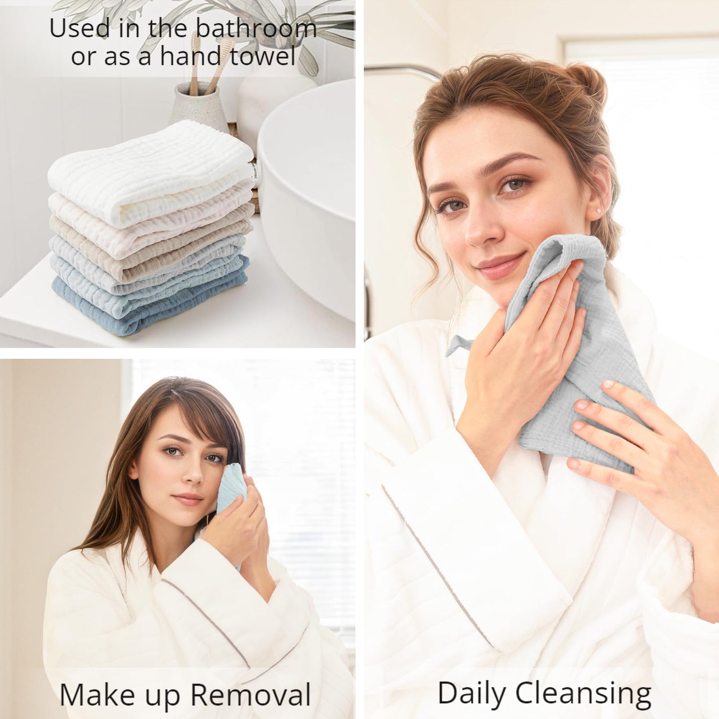 Konssy 6 Pack Face Cloths, Soft Wash Cloth for Washing Face, Cotton Face Towels for Sensitive Skin Women Facial Makeup Remover Reusable Absorbent Beauty and Personal Care Konssy