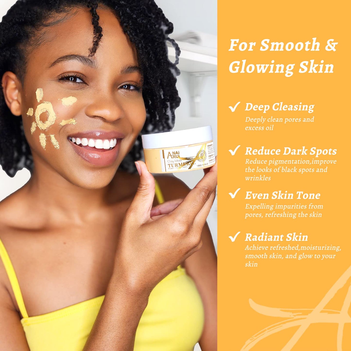 Turmeric Vitamin C Face Mask, Deeep Cleansing Clay Mask for Dull Skin, Skincare Facial Mask for Refining Pores and Controlling Oil, Smooth & Radiant