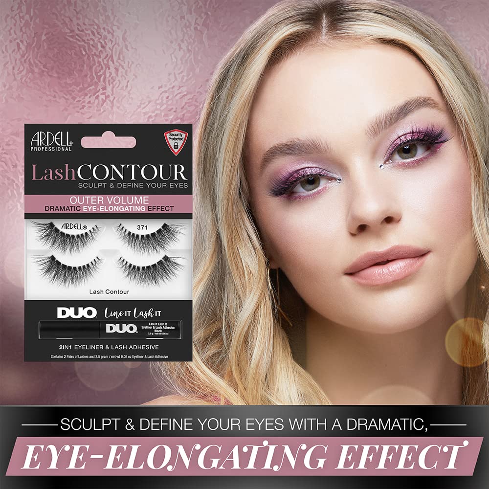 Ardell Lash Contour 371 Outer Volume Dramatic Eye-Elongating Effect with DUO Line It Lash It Adhesive Black, 2 Pairs
