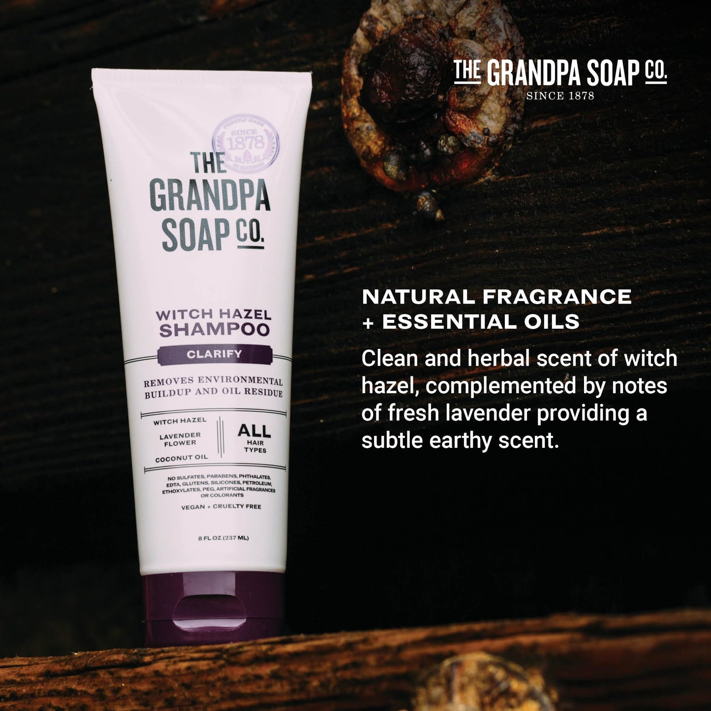 The Grandpa Soap Company Witch Hazel Shampoo Vegan & Cruelty Free | Witch Hazel, Lavender Flower & Coconut Oil | All Hair Types | 8 Fl. Oz. Tube