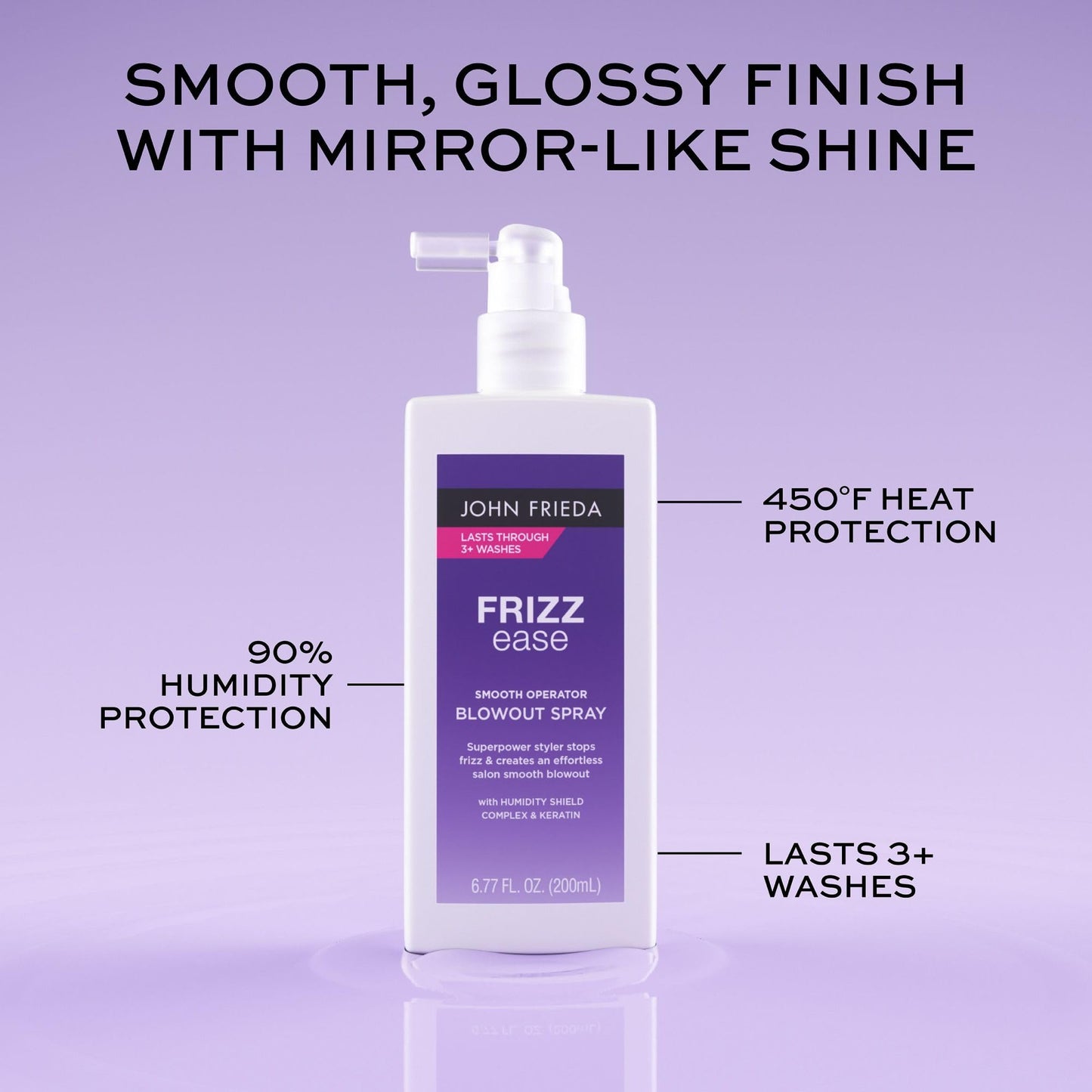 John Frieda Frizz Ease Smooth Operator Blowout Spray, Pre-Styling Heat Protection & Anti-Humidity Spray, 6.77 fl oz