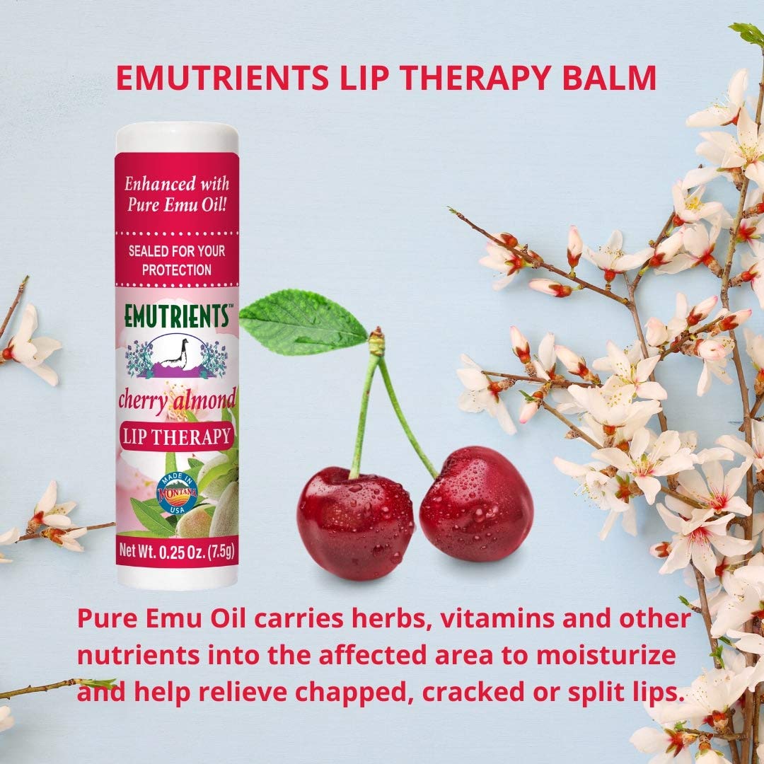 Montana Emu Ranch - Lip Therapy Lip Balm - 0.25 Ounce - Cherry Almond Flavor - Made with Pure Emu Oil