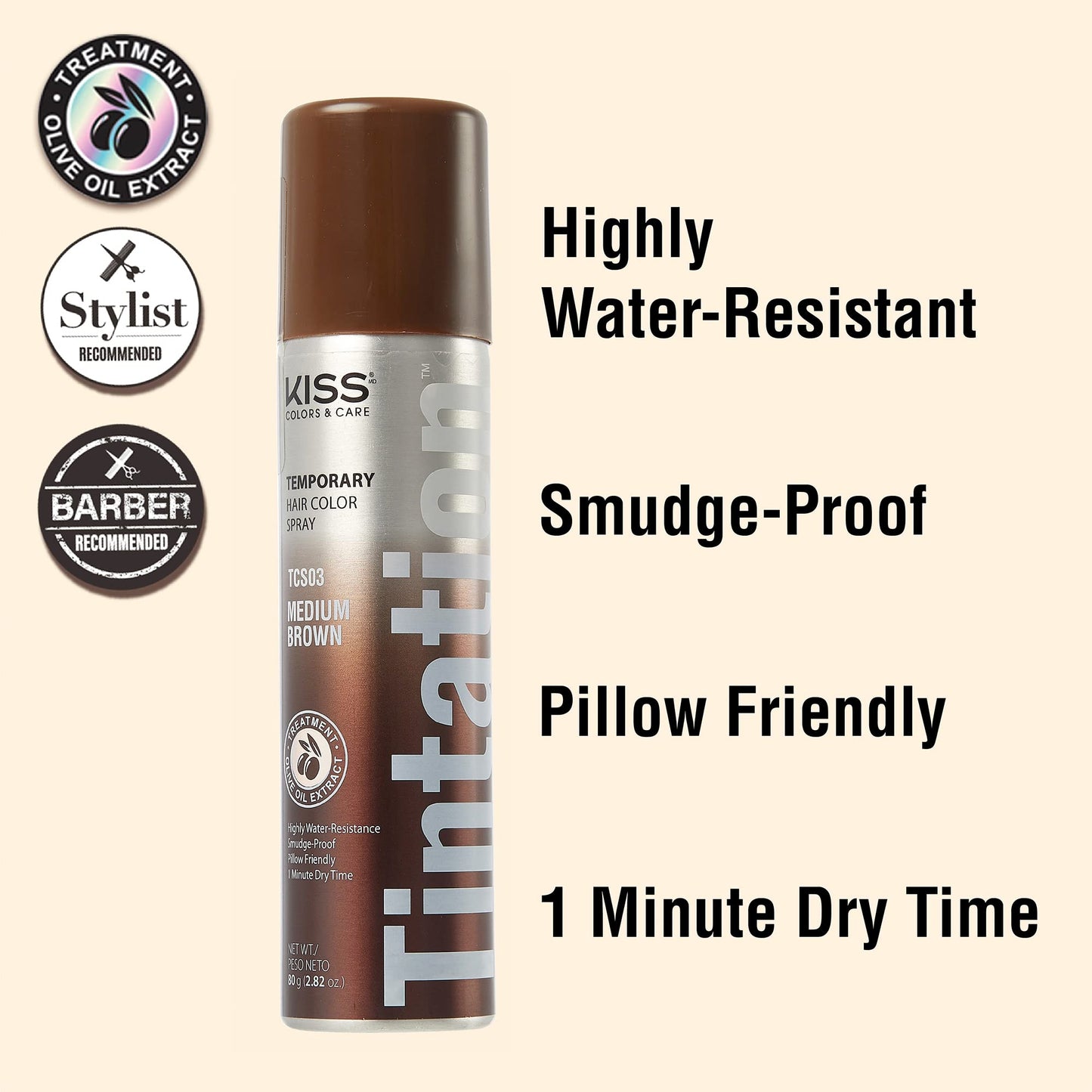 Kiss Tintation Temporary Color Spray Medium Brown 2.82 Ounce (Pack of 2)