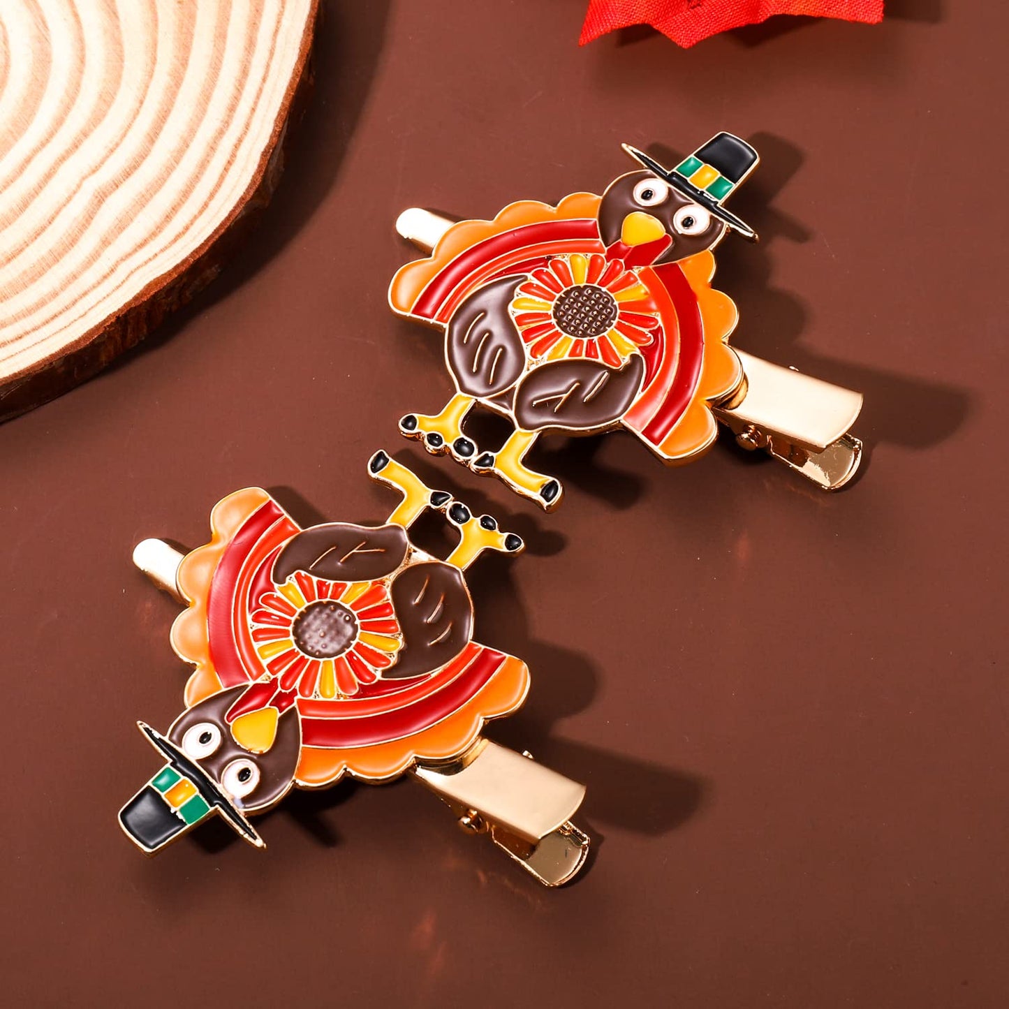 Thanksgiving Hair Clips Fall Hairpins for Women Enamel Rhinestone Maple Leaf Turkey Pumpkin Alligator Hair Clips Autumn Gathering Party Hair Accessory