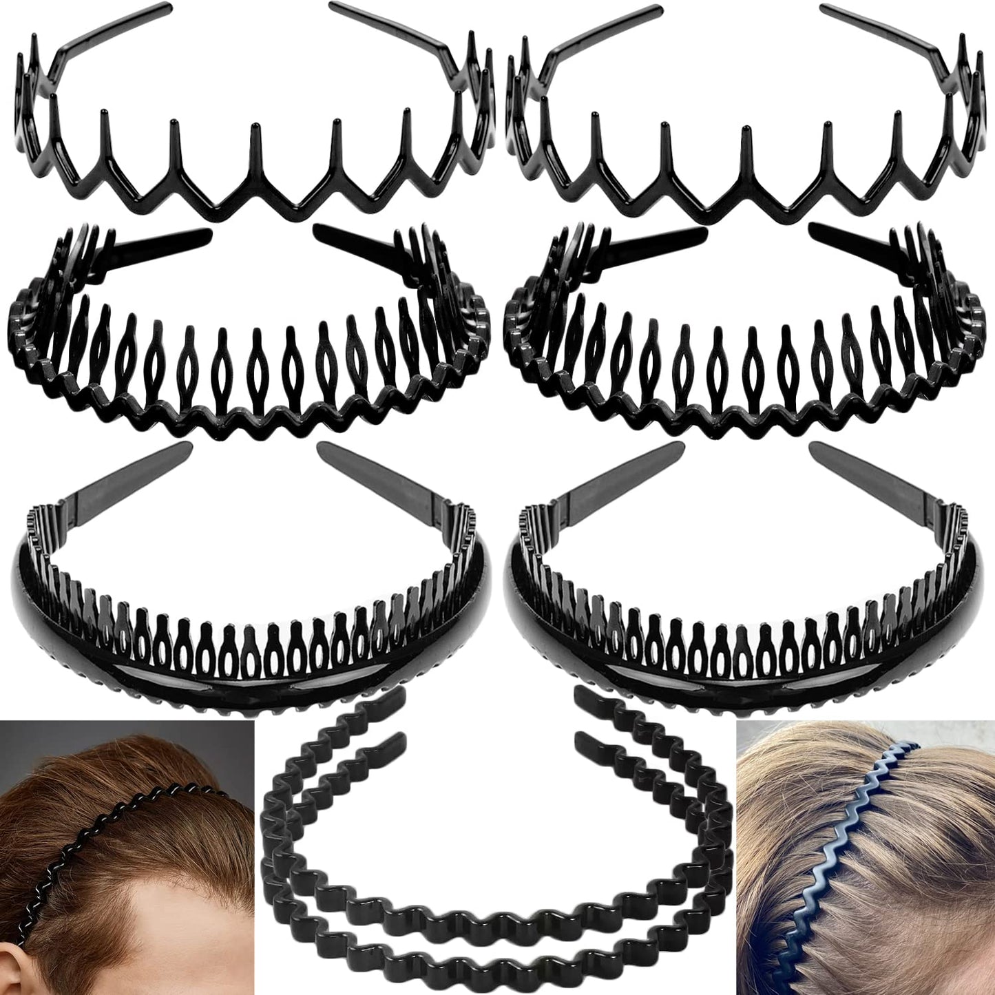ULTIMUTE 8 PCS Fashion No Slip Effortless Plastic Headbands with Teeth Comb Black Skinny Headbands Hair Accessories Bands for Women Men Teen Girls Beauty and Personal Care ULTIMUTE Default Title