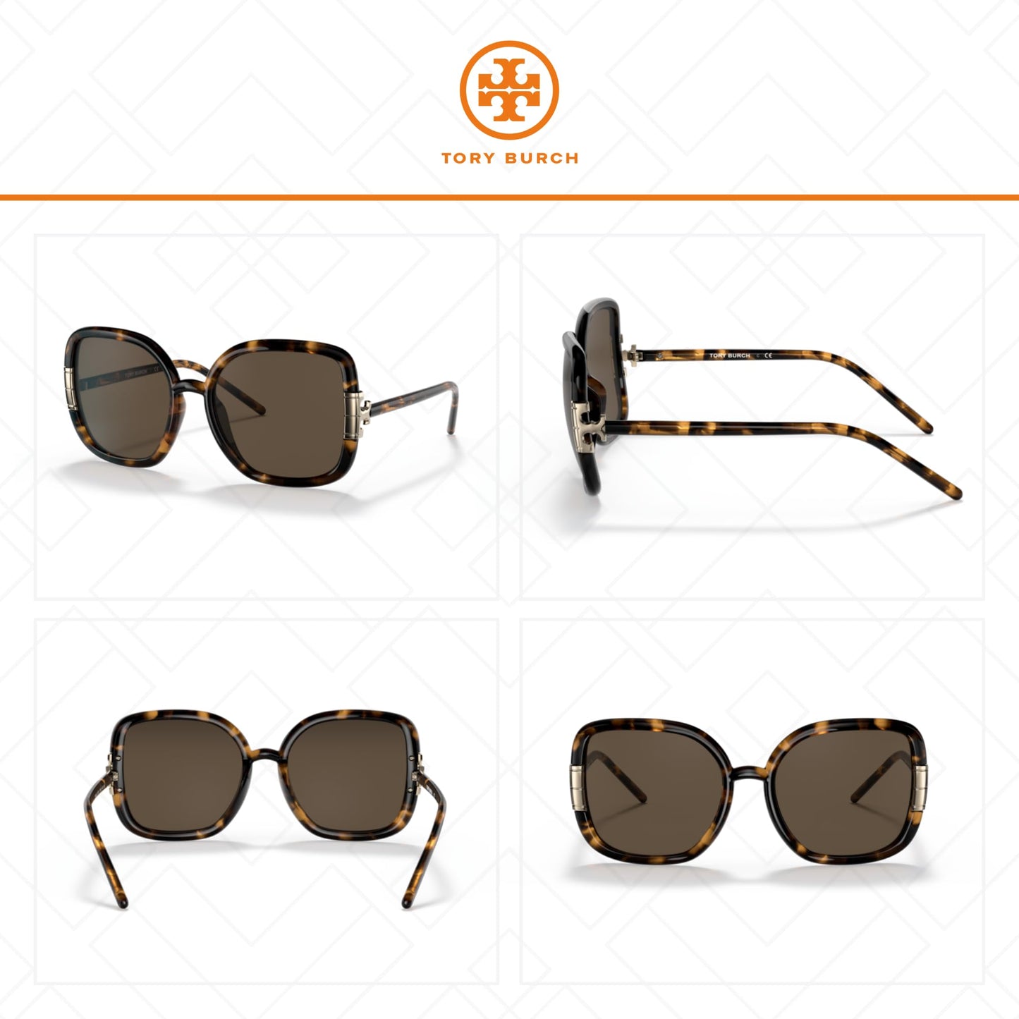 Tory Burch TY9063U 151973 56MM Dark Tortoise/Solid Brown Square Sunglasses for Women +BUNDLE with ACCESSORY EYEWEAR KIT
