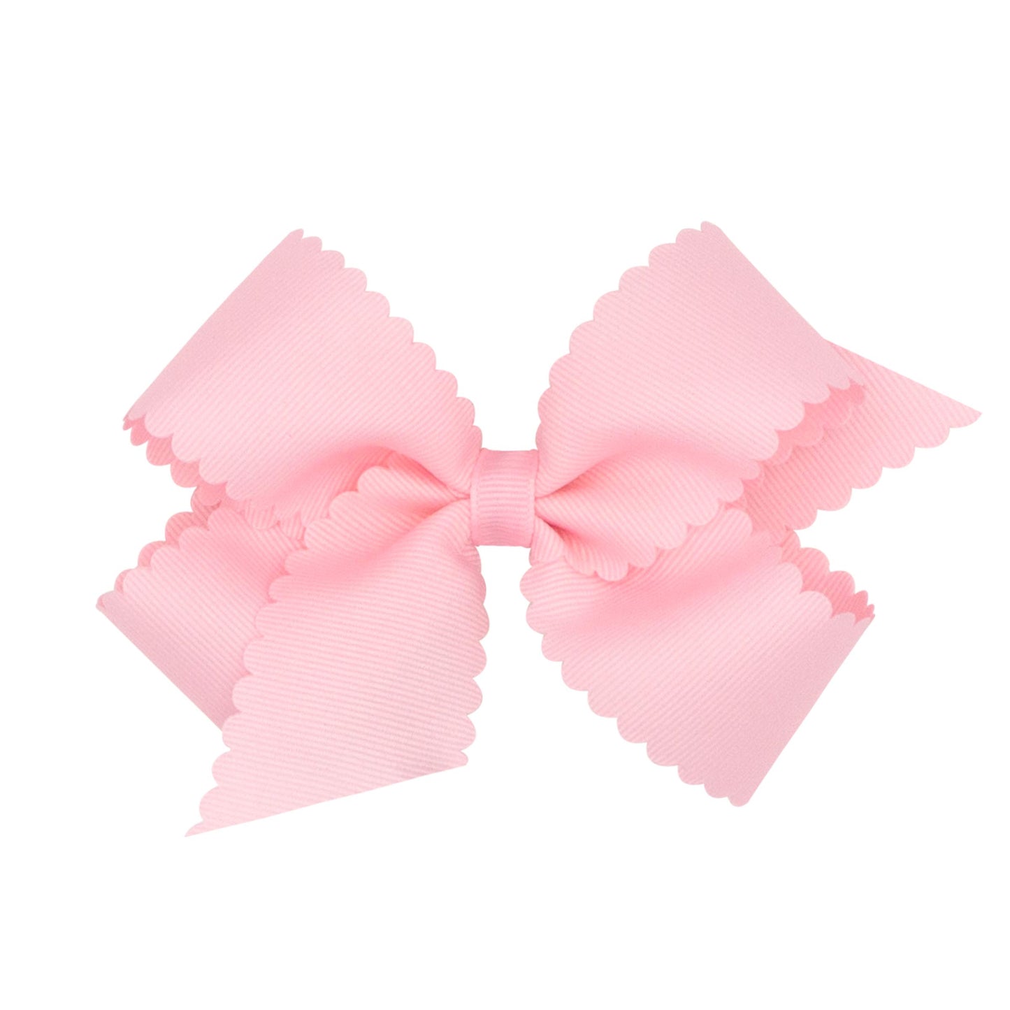 Wee Ones Girls' Classic Grosgrain Hair Bow with Scalloped Edges and Plain Wrap Center on a WeeStay Hair Clip, Medium, Light Pink