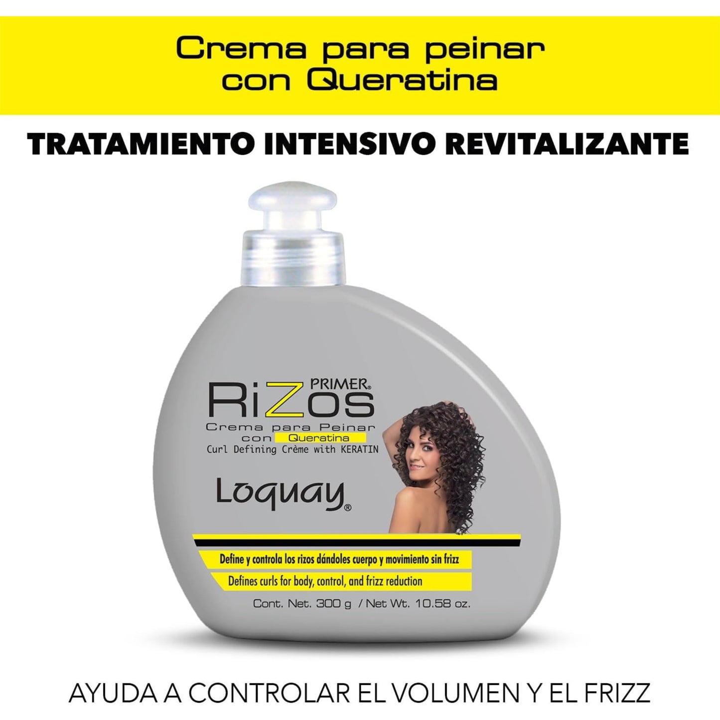 Loquay Primer Rizos Keratin Hair Cream 10.58 oz - Hair Styling Products for Smooth Finish - Crema Para Peinar Con Queratina - Professional Styling