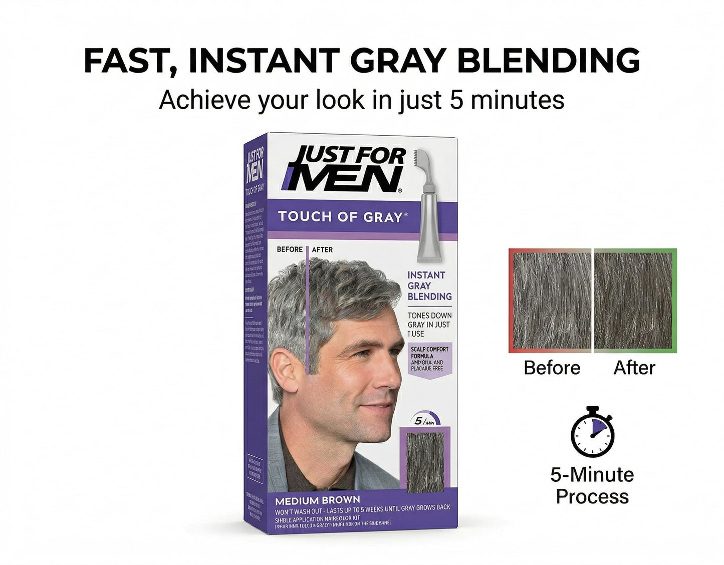 Just For Men Touch Of Gray Hair Treatment T-35 Medium Brown, 1 Each (Pack Of 4)