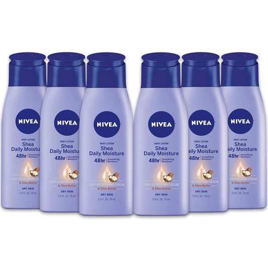 NIVEA Shea Nourish Body Lotion for Dry Skin with Hyaluronic Acid, Shea Butter and Deep Nourishing Serum, 48-Hour Body Moisturizer, 2.5 Fl Oz Bottle