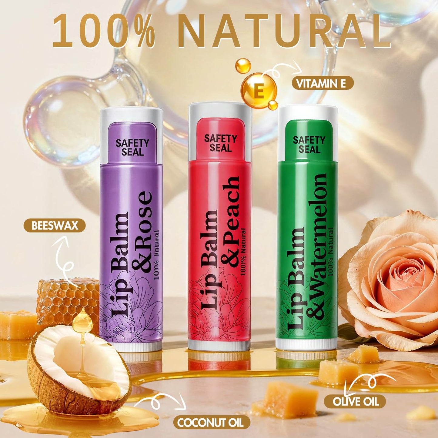 RBUGR 250 Pcs Lip Balm Bulk,12 Fruit Flavored Natural Bulk Lip Balm, Lip Balms Pack with Vitamin E, Lip Balms Gift Set Women Stocking Stuffers Party Beauty and Personal Care RBUGR