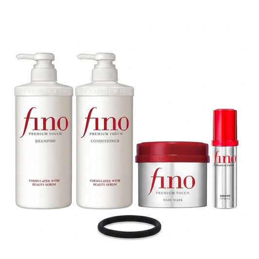 TJ SIGNATURE Fino Premium Touch Complete Hair Spa Set - Shampoo (550ml), Conditioner (550ml), Mask (230g) & Hair Oil (70ml) 5-Piece J-Beauty System