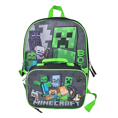 Minecraft Creeper 16 Inch Kids Backpack with Lunch Bag