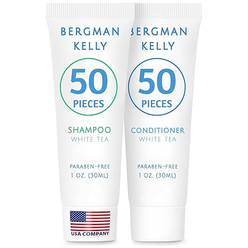 Bergman Kelly - Travel Shampoo and Conditioner Set - 1 fl oz, 100 Pieces, White Tea - Delight Your Guests with Revitalizing and Refreshing Hotel