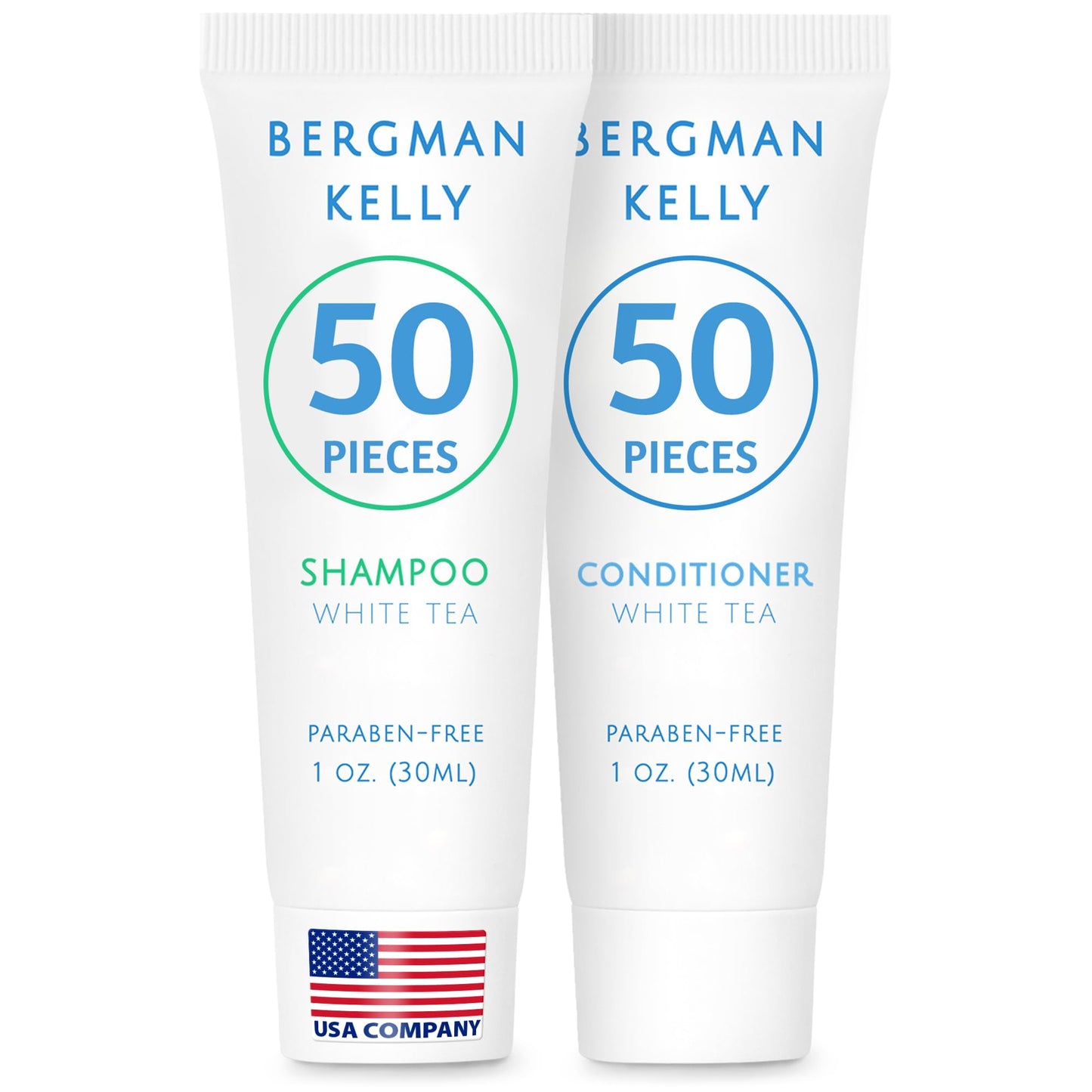 Bergman Kelly - Travel Shampoo and Conditioner Set - 1 fl oz, 100 Pieces, White Tea - Delight Your Guests with Revitalizing and Refreshing Hotel