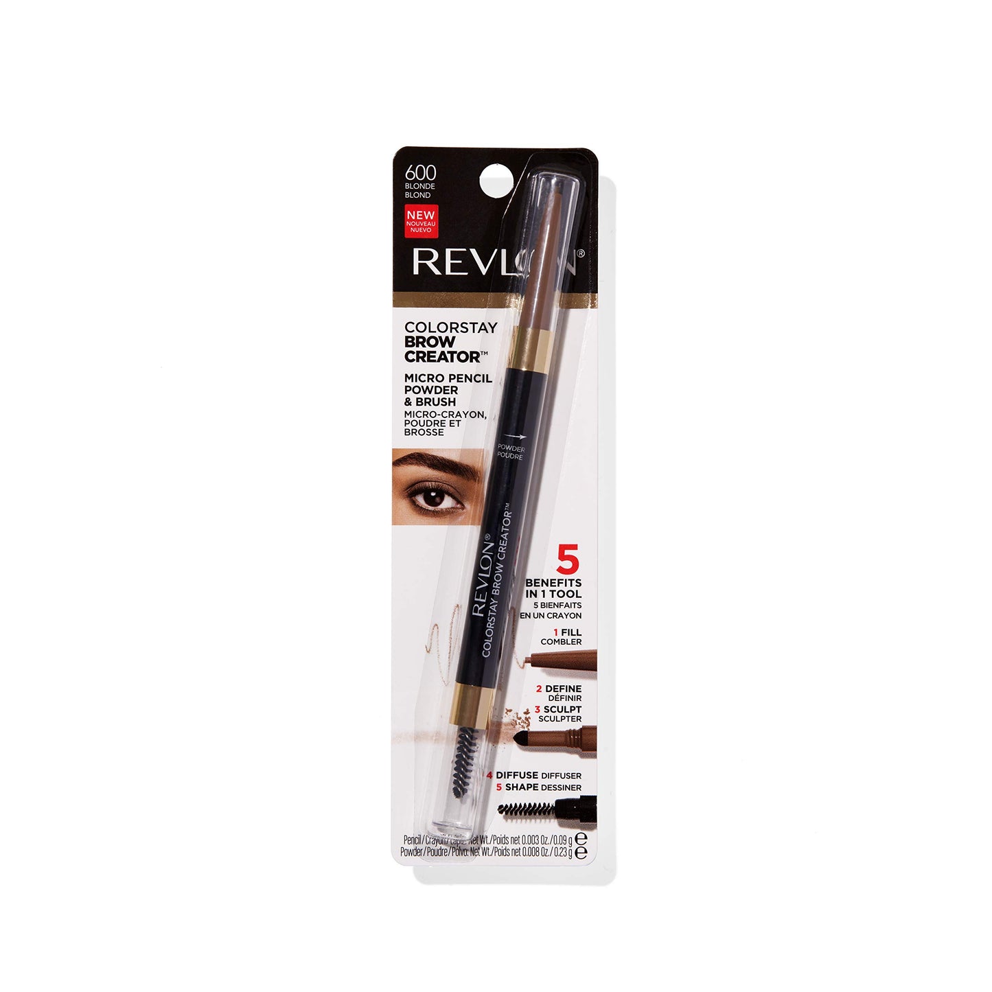 Revlon ColorStay Brow Creator, 2-in-1 Precise Eyebrow Pencil & Powder with Spoolie Brush, Waterproof & Long Lasting, 600 Blonde, 0.003 oz