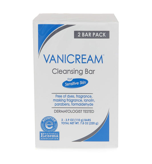 Vanicream, Cleansing Bar Fragrance Gluten and Sulfate Free For Sensitive Skin Gently Cleanses and Moisturizes 3.9 Pack of 2, 7.8 Ounce