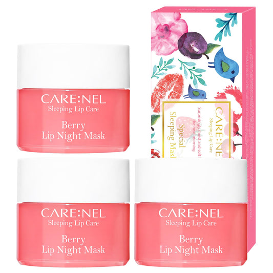 CARENEL Lip Sleeping Mask 5g (Berry 3Set) - Moisturizer for Dry Lips - Overnight Treatments Balm, Day and Night Repair Gloss, Scrubs Exfoliator