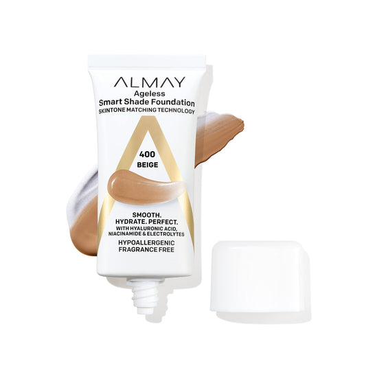 Almay Anti-Aging Foundation, Smart Shade Face Makeup with Hyaluronic Acid, Niacinamide, Vitamin C & E, Hypoallergenic, -Fragrance Free, 400 Beige, 1