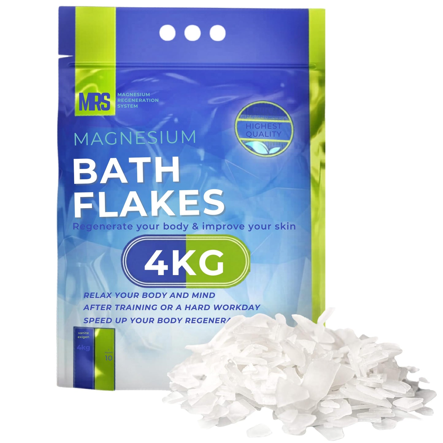 Finest Magnesium Bath Flakes, Bath Salts, Epsom Salt, Body Muscle and Foot Soak, Regenerate Body and Mind, MRS Magnesium Regeneration System, 4kg Beauty and Personal Care MRS