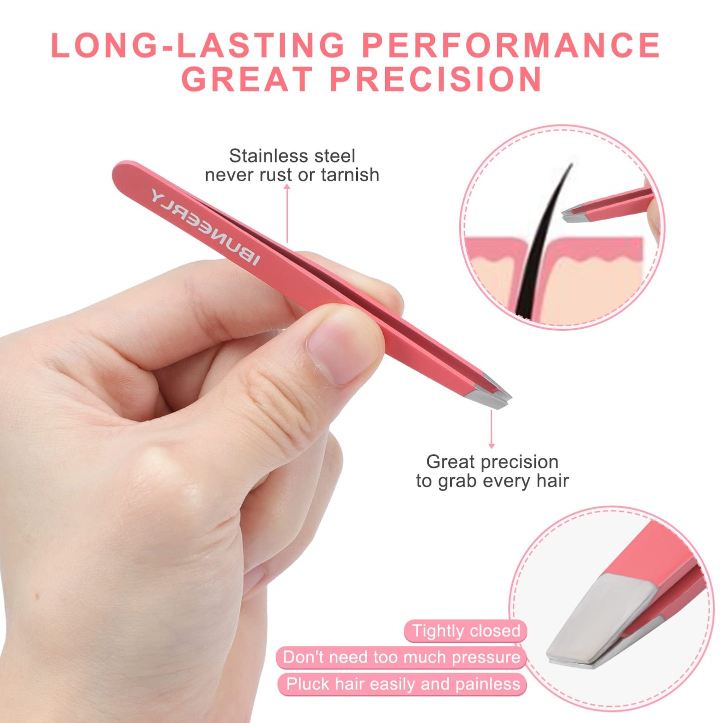 iBuneerly Eyebrows Tweezers Set, 4Pcs Stainless Steel Tweezers for Women with Travel Case, Great Precision for Ingrown Hair, Facial Hair and Splinter