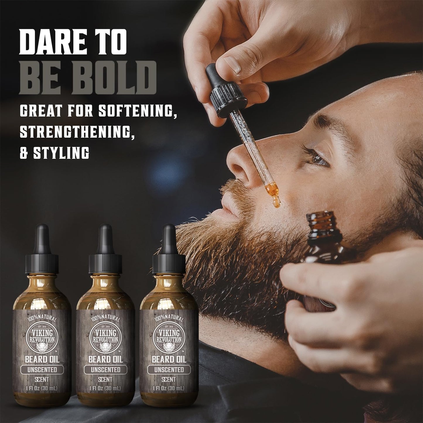 Viking Revolution Beard Oil for Men - Unscented - Natural Mens Beard Oil with Argan Oil and Jojoba Oil - Beard Softener, Strengthens and Moisturizes