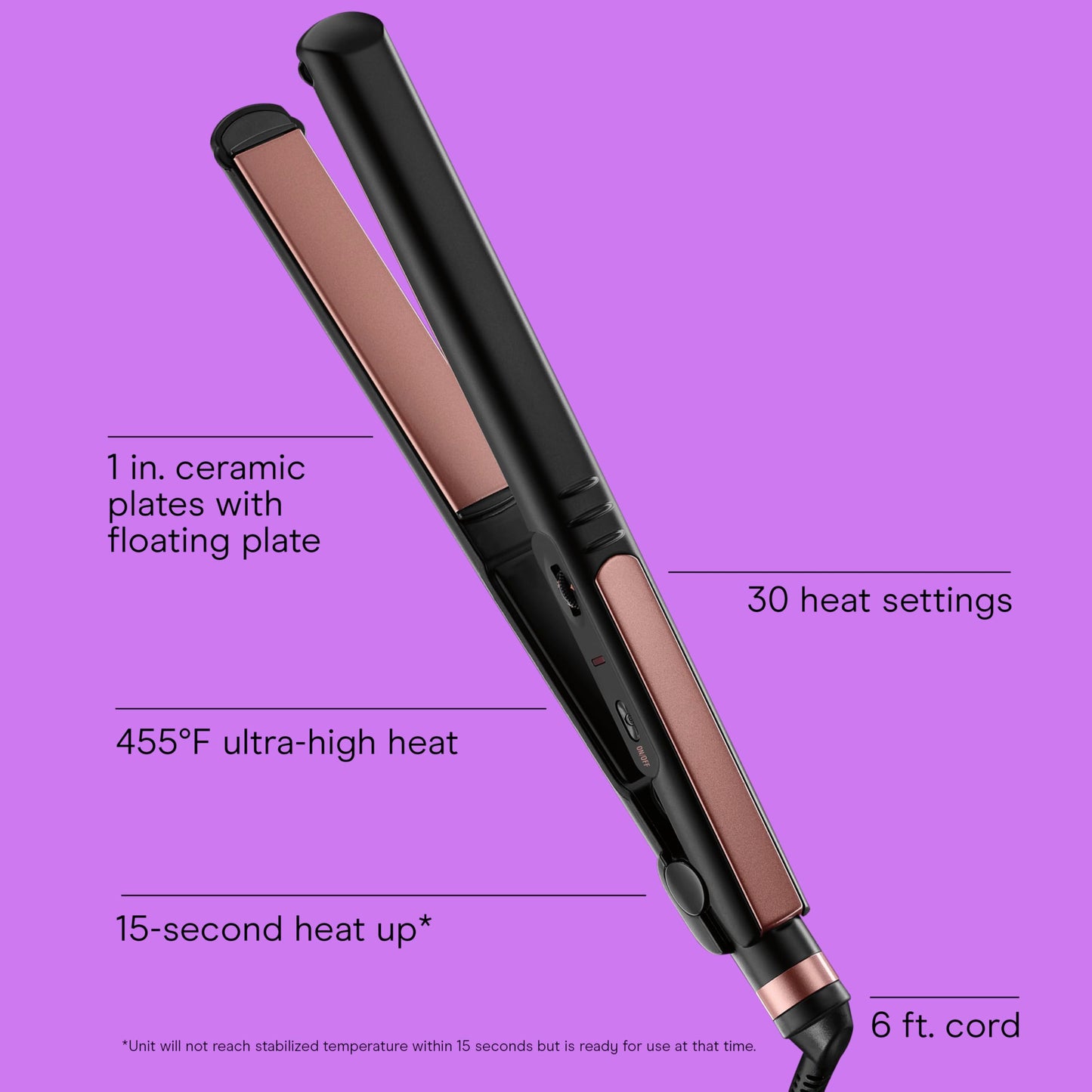 INFINITI PRO CONAIR Rose Gold Ceramic Flat Iron Hair Straightener, 1-Inch Flat Iron with Extra-Long Plates, including a Floating Plate, Advanced Heat