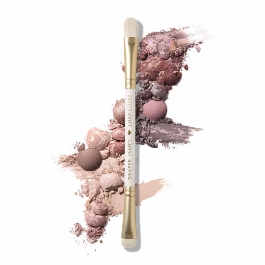 LAURA GELLER NEW YORK Dual-Ended Eyeshadow Brush - Flat Packing & Fluffy Blending Brush for Baked & Pressed Eyeshadow - Limited Edition Draper James