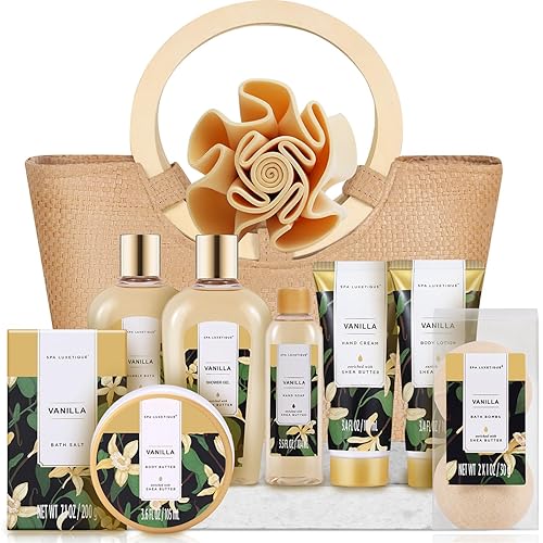 Spa Luxetique Spa Gift Baskets for Women - Vanilla Bath Set with Bubble Bath, Body Lotion Gift Set, Vanilla Spa Set, Birthday Woman Gifts, Mothers Day