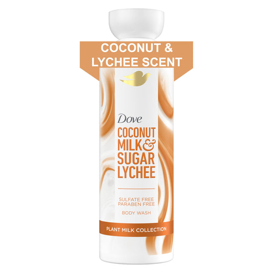 Dove Plant Milk Cleansing Body Wash Coconut & Lychee for Moisturized Skin Gentle Cleanser, No Sulfate Cleansers or Parabens, 98% Biodegradable 17.5 fl